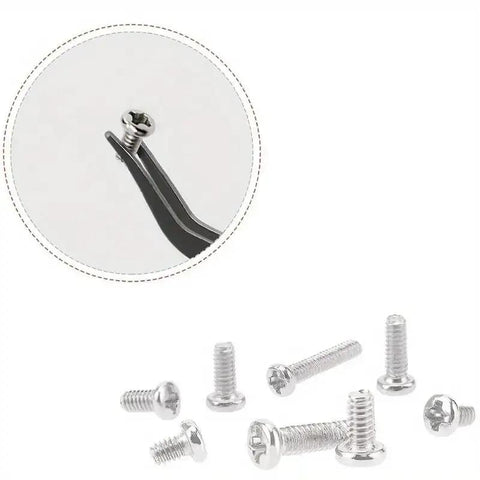 Close-up of carbon steel micro screws from 500Pcs Mini Screw Set For Laptops, Sunglasses, Watches, Tablets And Glasses Repair