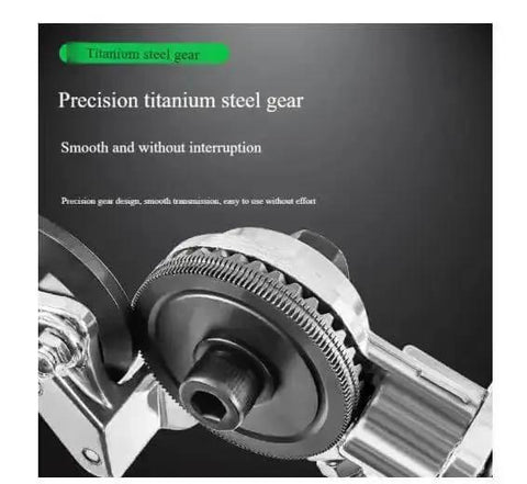 Close-up of Electric Drill Sheet Metal Cutter Attachment with Pro Grade Titanium Gear Transmission highlighting precision steel gear.