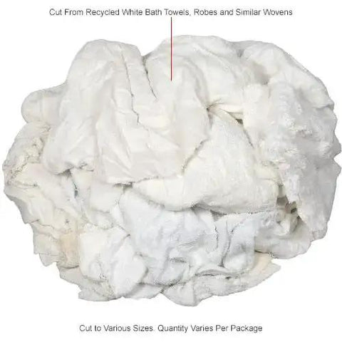 50 Lb Box Recycled Cotton Terry Cut Rags In White All Purpose Wipers For Polishing Dusting And Cleaning Jobs Assorted Sizes Reusable