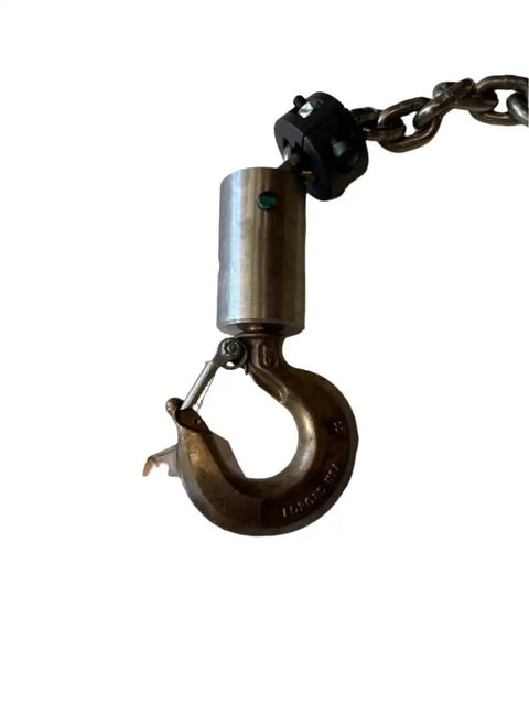 Close-up of spark-resistant bronze hook on a Spark Resistant Half Ton Air Hoist With 10 Ft Lift And Pendant Control