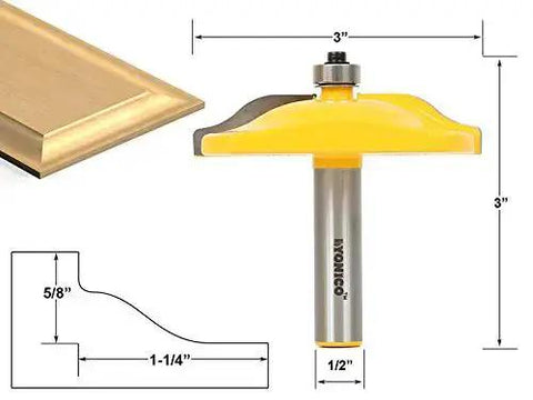 Raised Panel Cabinet Door Router Bits Set Four Bit Ogee With Half Inch Shank for Rail and Stile Doors, detailed dimensions shown