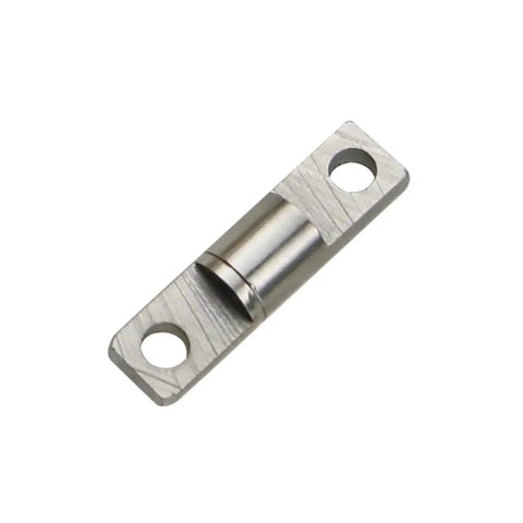 Torque hinge damper plate, stainless steel, two mounting holes, close-up view.