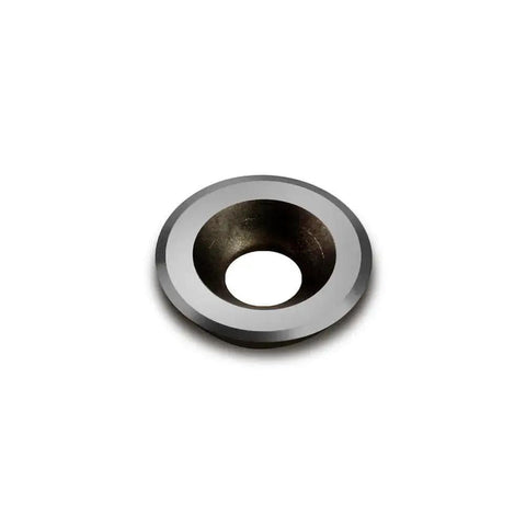 Close-up of a single Negative Rake Round Carbide Cutter Insert, 16mm diameter, for wood turning lathe tools, shown on a white background.