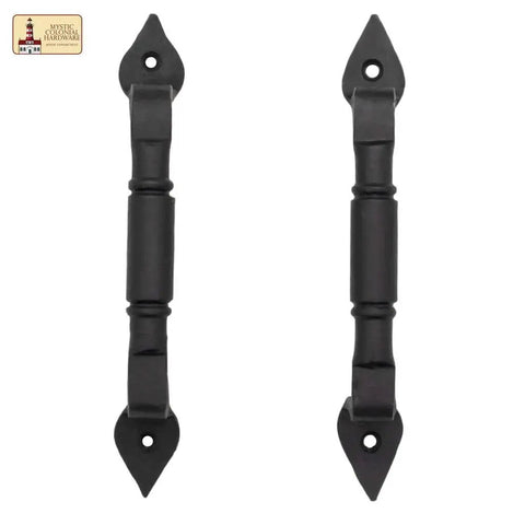 Mystic Colonial Rustic Cast Iron Barn Door Handles Set Of 2 In Black Finish Six And Three Quarter Inch Pull Handles for cabinets