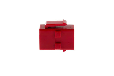 Side view of a red Cat6 RJ45 Inline Coupler Female To Female Keystone Jack Gold Plated