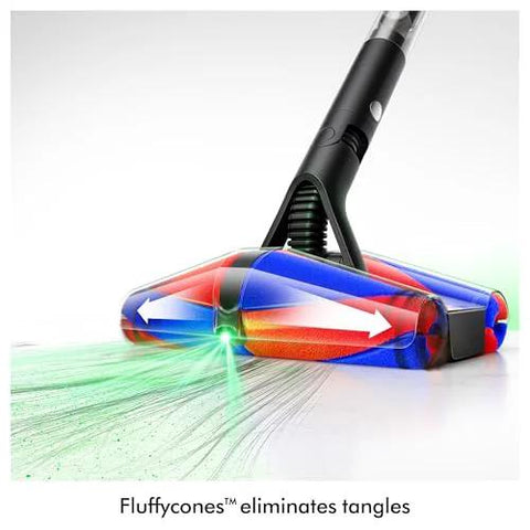 Dyson PencilVac Fluffycones cordless vacuum head with black wand and multicolor roller bar