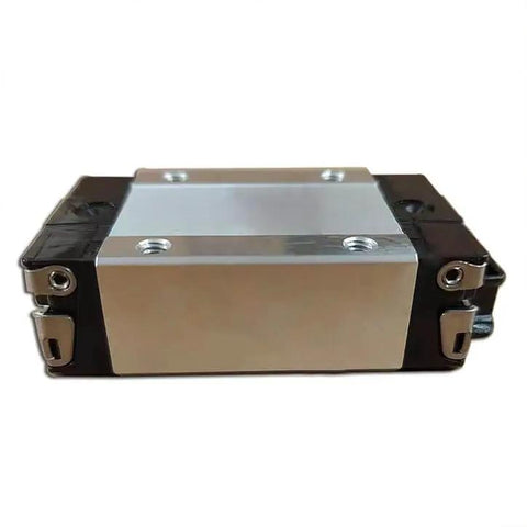 Front view of Single aluminum slider block R163221420 compact linear unit with sealed ball bearing carriage for CNC automation.