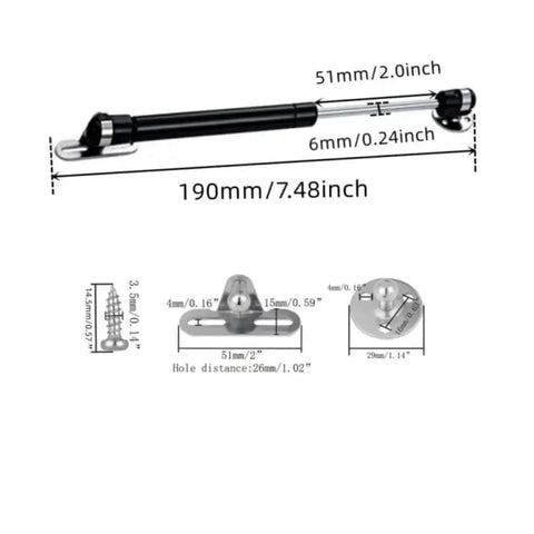 6 Inch Gas Struts For Cabinets 20N 4.4lb black lift supports with mounting brackets, screws, durable stainless steel, nylon core