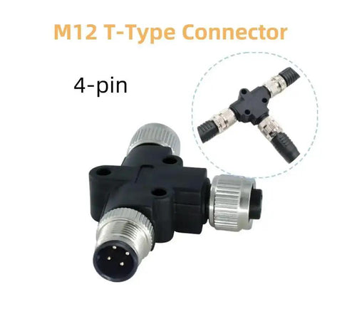 M12 T Type Connector A Code Male To Female Unshielded IP67 Waterproof Field Wired Sensor Plug Adapter, 4-Pin, for Aviation Use