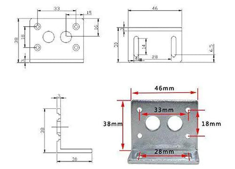 Metal mounting bracket with dimensions for Worm Gear Motor Mounting Bracket For Screw And Mini Motors Keeps Fixed Motors Running Smoothly With All Metal Gears Model JGY 370.
