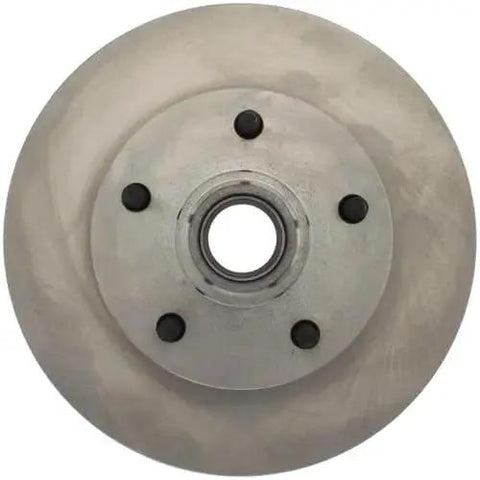 Front view of Centric C-Tek front brake rotor; silver metal disc with 5-lug bolt pattern and central hub