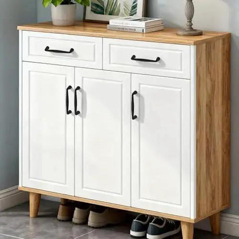 10 Pack Matte Black Cabinet Handles with 5 Inch Hole Center installed on white cabinet