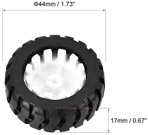 Plastic wheel for 12V 550RPM Miniature Gear DC Motor, 44mm diameter, 17mm width, DIY robotics upgrade, small robots accessory.