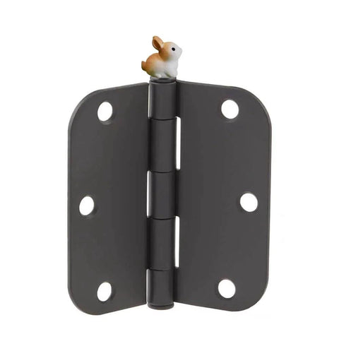 Rabbit Door Hinge Toppers Set Of 6 With Magnetic Hinge Heads, featuring a rabbit charm on a metal hinge for whimsical home decor.