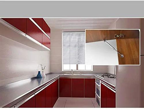 Kitchen with inset showing installed 80N Heavy Duty Hydraulic Gas Struts 6 Pack Soft Close Lid Supports For Cabinets And Furniture 10 Inch Gas Springs For Doors RV And Storage Boxes With Screws