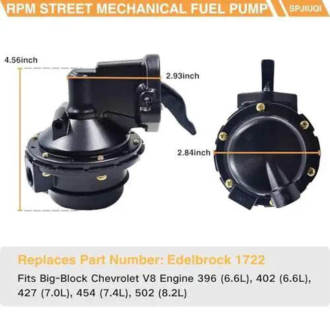 Performer Series RPM Street Tested Mechanical Fuel Pump Replaces Edelbrock 1722 For Big Block Chevy V8 396-502, side view