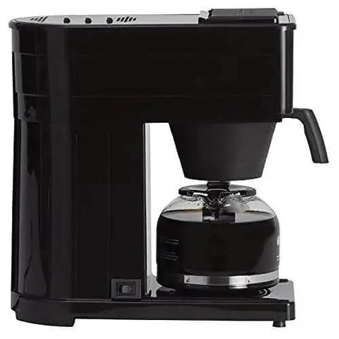 Side view of Velocity Brew 10 Cup Home Coffee Brewer with a stainless steel hot water tank and easy flip lid in black finish.