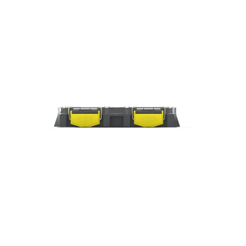 Side view of Modular Tackle Box With HEXLOK Grid System Waterproof Gasket Rust Prevention And Industrial Strength Build For Terminal Tackle And Small Parts No Travel Internal Bins Grey And Yellow