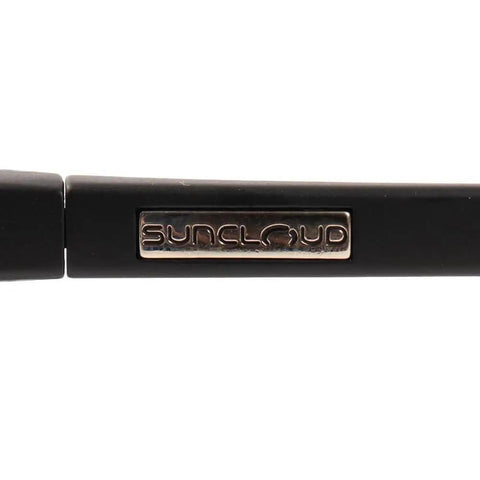 Side view of Low Key Polarized Sunglasses Matte Black With Grey Lenses 50mm Small To Medium Fit showing Suncloud logo on arm.
