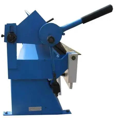 Side view of Pan Hand Brake Box Bender for 16 Gauge Sheet Metal, heavy-duty tool with adjustable brake and handle.