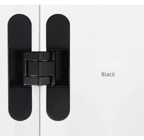 Three Dimensional Invisible Door Hinge For Wooden Doors Hidden Hinge For Foldable Blind Doors Cross 180 Degree Inside And Outside Opening Easy Install One Piece shown in black against a white background