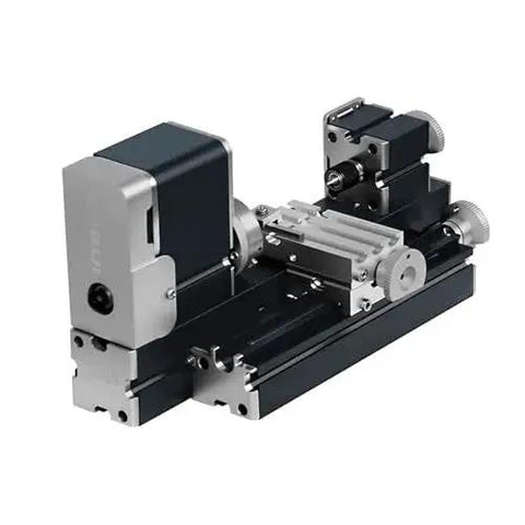All Metal Mini Lathe For Hobbyists With 20000 RPM And 36W Power 12V 3A Motor 110 240V Switchable Supply 30mm Max Turning Diameter Didactic Metal Lathe Machine For Woodworking Crafts ZHRUI, side view showing metal components and motor.