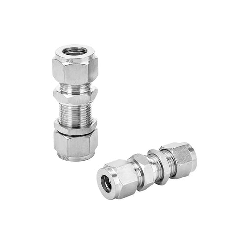 Pysrych 304 stainless steel compression bulkhead union, 1/8" OD x 1/8" OD, pack of 2