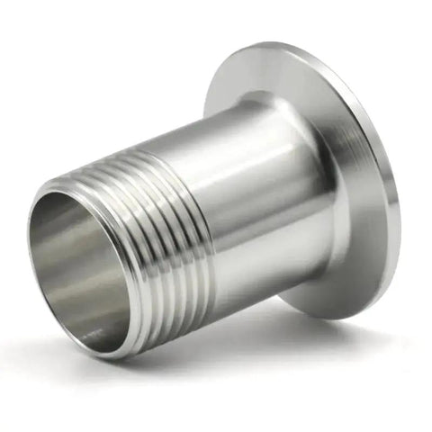 Side view of stainless steel external-thread sleeve pipe adapter with flange
