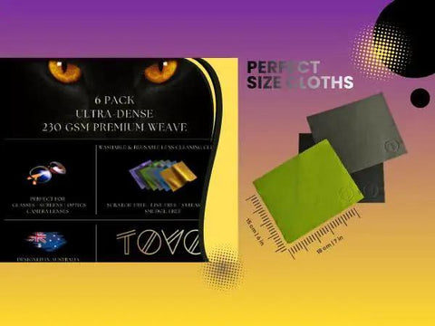 Microfiber Lens Cleaning Cloth 6 Pack For Glasses Cameras 6x7in 230GSM in assorted colors with measurement