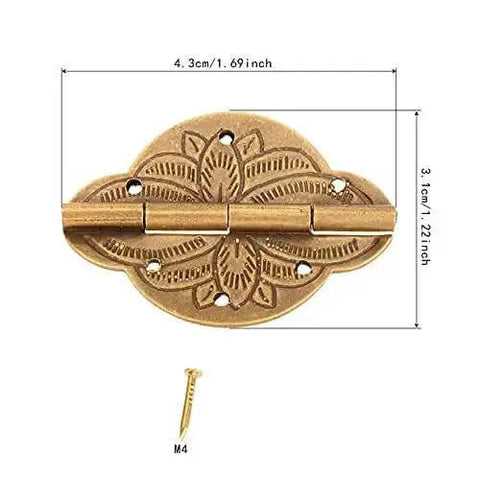 2 Pcs Brass Embossed Decorative Hinge For Wooden Jewelry Box Cabinet Cupboard Doors with Measurements