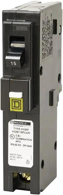 Homeline 15 Amp One Pole Arc Fault Circuit Interrupter CAFI CAFCI 120 Volt AC Breaker With 10kA Breaking Capacity front view