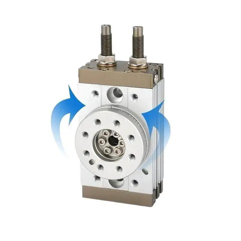MSQB rotary pneumatic air cylinder; high-precision rack-and-gear actuator, silver body with brown end caps