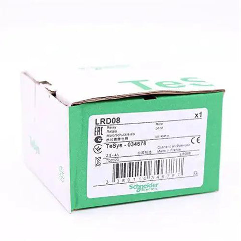 Box of TeSys LRD Thermal Overload Relay LR-D08 2.5-4A Class 10A Automatic DIN Rail Mount for industrial motors and equipment protection.