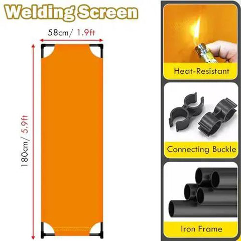 Three Panel Lightweight Welding Screen Spark Barrier with heat-resistant fiberglass, connecting buckles, iron frame for garage shop.