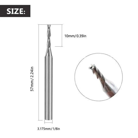 End Mill Set One Eighth Inch Shank Four Flute HSS End Mills One Quarter Inch Cutting Diameter shown with dimensions.