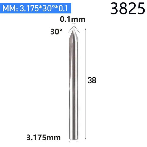 Side view of a Five Pack One Eighth Inch Shank 30 Degree V Bit And Two Flute End Mill CNC Router Bits For Engraving.