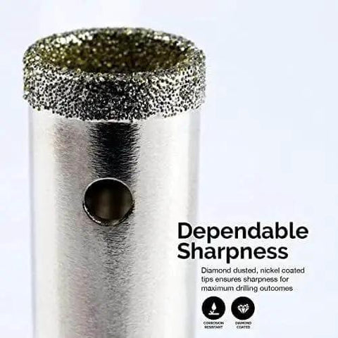 Diamond Hole Saw Set For Glass And Tile By Neiko 00823A Five Piece Diamond Drill Bit Set With Hollow Core close-up view