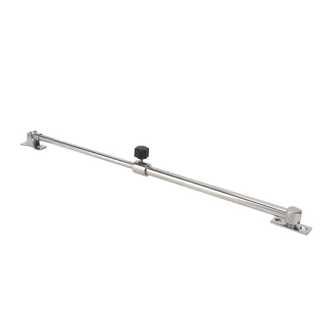 Boat lid support rod, side view, marine-grade stainless steel, 248 to 432mm, sliding locking knob and mounting brackets