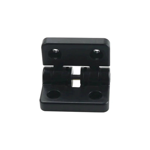 Black resin positioning torque hinge for medical equipment with base plate and mounting holes