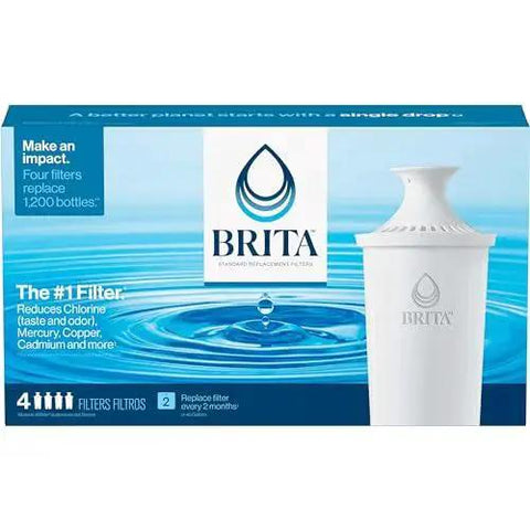 Pack of 4 Standard Water Filters for Pitchers and Dispensers, BPA Free, displayed in original packaging