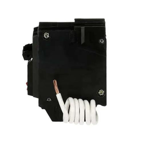 Side view of Single 20A Double Pole GFCI Self-Test Breaker, 120/240 VAC Ground Fault Circuit Interrupter THQL2120GFT with coiled wire