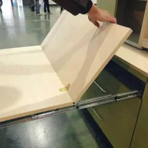 Person folding table using 2 Pcs Sewing Table Folding Flip Hinges Aircraft Grade Zinc Alloy With Chrome Plating Finish