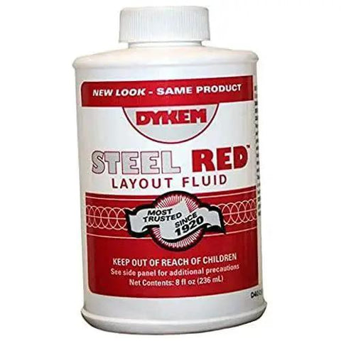 Red Layout Fluid For Precise Marking And Quick Alignment In An 8 Oz Brush In Cap Bottle By Dykem Made In The United States For Machinists