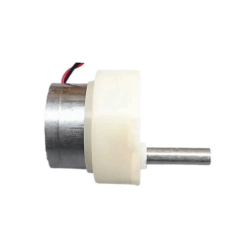 Side view of Ultra Quiet 6V DC Gear Motor with 5 RPM output, 18mm shaft, and 5mm diameter plastic gear reducer, ideal for DIY projects.