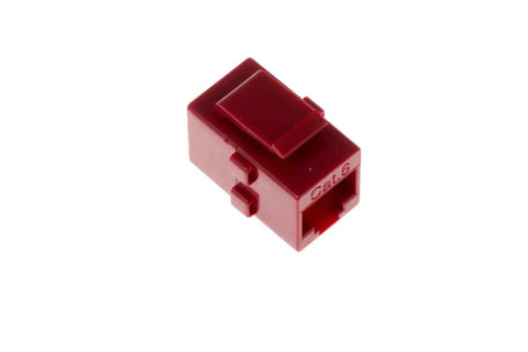 Cat6 RJ45 Inline Coupler Female To Female Keystone Jack Red Gold Plated, side view showing red casing and connector