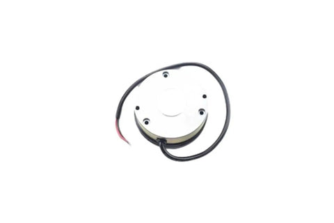 Electromagnetic brake disk with red and black wiring, round metal plate, used forklift part.