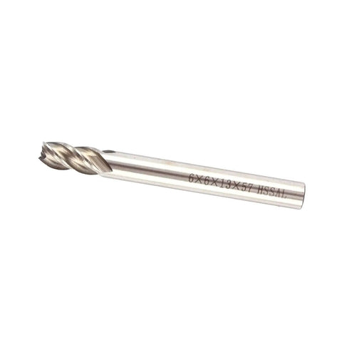 6mm 4 Flute End Mill Set With Straight Shank HSS Spiral End Milling Cutter for wood and metals, shown with a close-up on the tool bit.