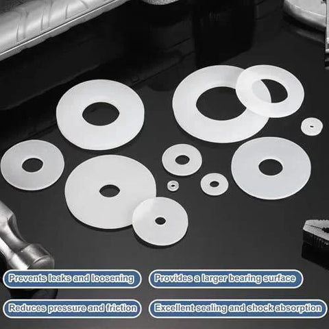 Silicone Flat Washers M10 Size, 20 Pcs, 10mm Inner Diameter 25mm Outer Diameter 2mm Thick Plain Gasket Seals shown spread on surface