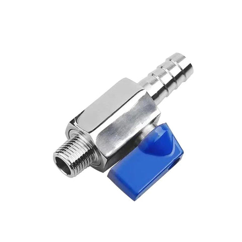 Stainless steel shut-off valve, 1/4 in NPT male x 1/4 in hose barb, blue lever, pack of 2