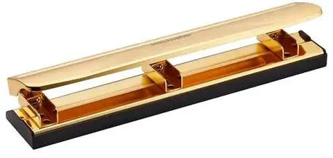 Gold 3 Hole Punch For 12 Sheets Durable Metal Office Punch With Stable Rubber Base No Mess Chip Tray